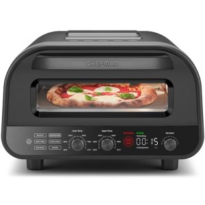 CHEFMAN Horno de pizza para interiores – Hace pizzas de 12 pulgadas en minutos, calienta hasta 800 °F – Máquina de pizza eléctrica para encimera con 5 ajustes preestablecidos de pantalla táctil